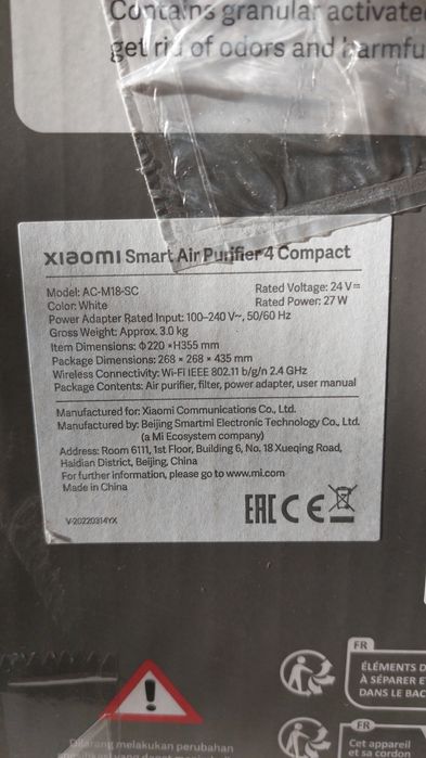 Xiaomi smart air purifier 4 compact , AC-M18-SC, alb