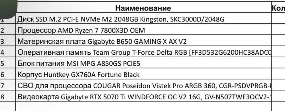 Компьютер 5070ti + 7800x3d