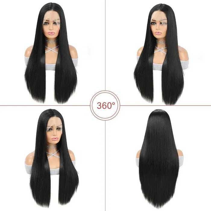 Черна дантелена синтетична перука 70 см – Lace Front 13x4
