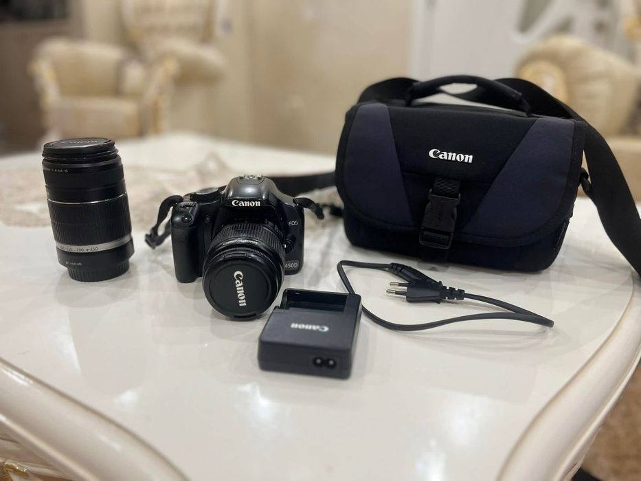 Canon 450 d 18-55efs 55-250 пълен комплект с чанта