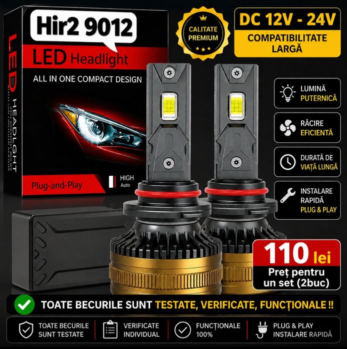 Becuri LED Hir2 9012  Canbus 12V-24V 60000LM set 2buc