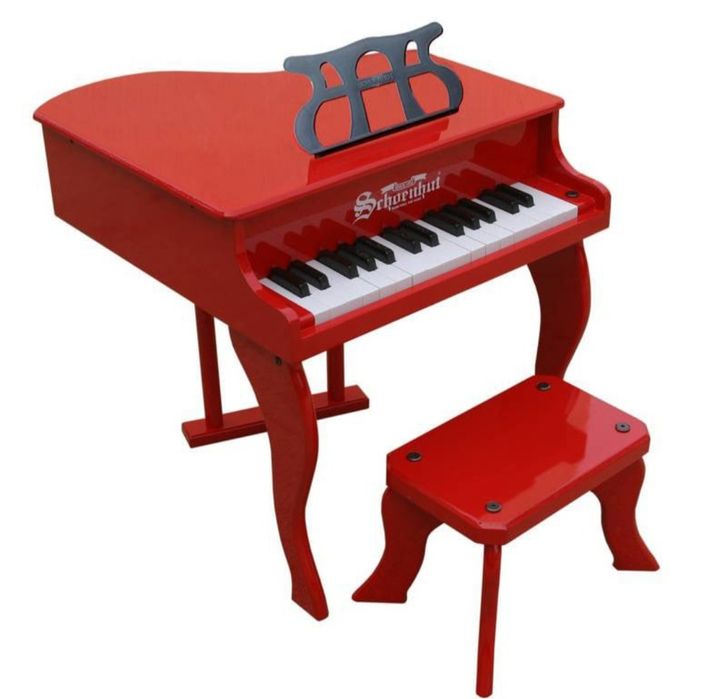 Pian pentru copii lemn scaun inclus 30 clape roz rosu alb negru