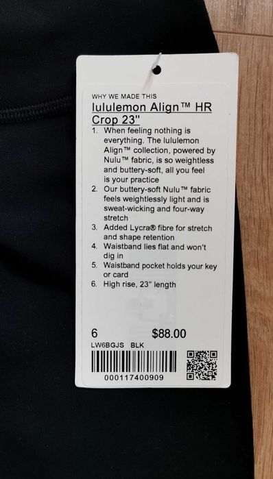 Colanti Lululemon Align HR Crop 23”, noi cu eticheta, marimea 6, culoare negru