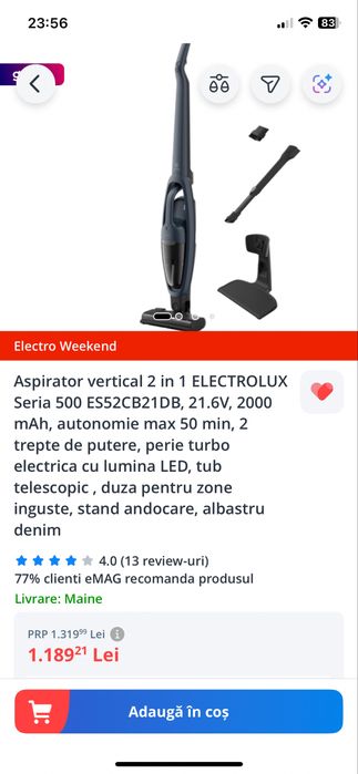 Aspirator vertical 2 in 1 ELECTROLUX