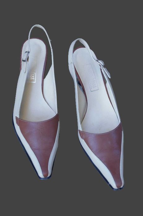Pantofi piele naturala, decupati la spate, bej cu maro, 40