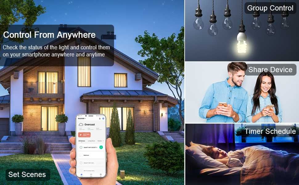 Întrerupător tactil inteligent WiFi cu priză dublă, ramă de sticlă