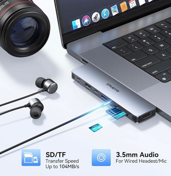 USB C Адаптер Хъб 8 в 1 HDMI 4K SD/ TF Карта MacBook