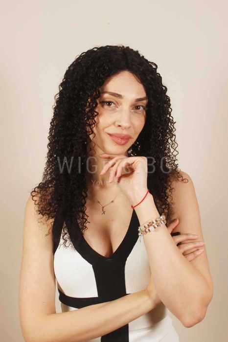 Дълга черна перука от ЕСТЕСТВЕН косъм на къдрици Кейси