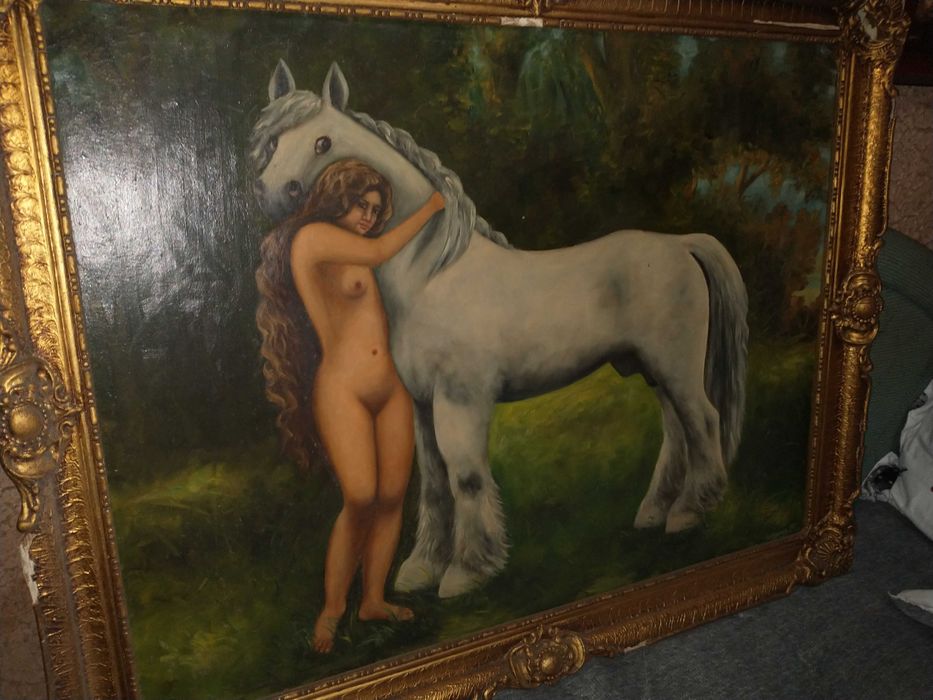 Pictura superba-nud langa cal-Accept expertizare