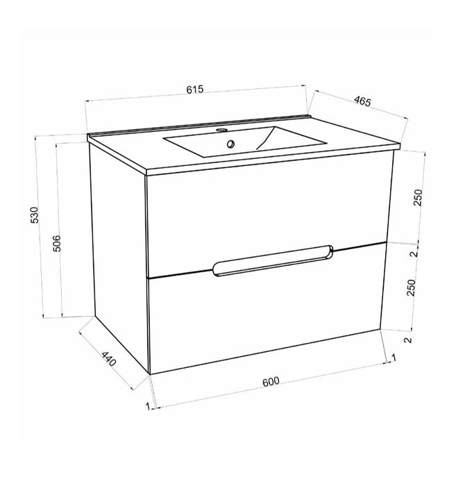 Masca baie + lavoar Savini Due 1200/F00, cu sertare, alb, suspendat, PAL + MDF, 60 x 44 x 50.6 cm