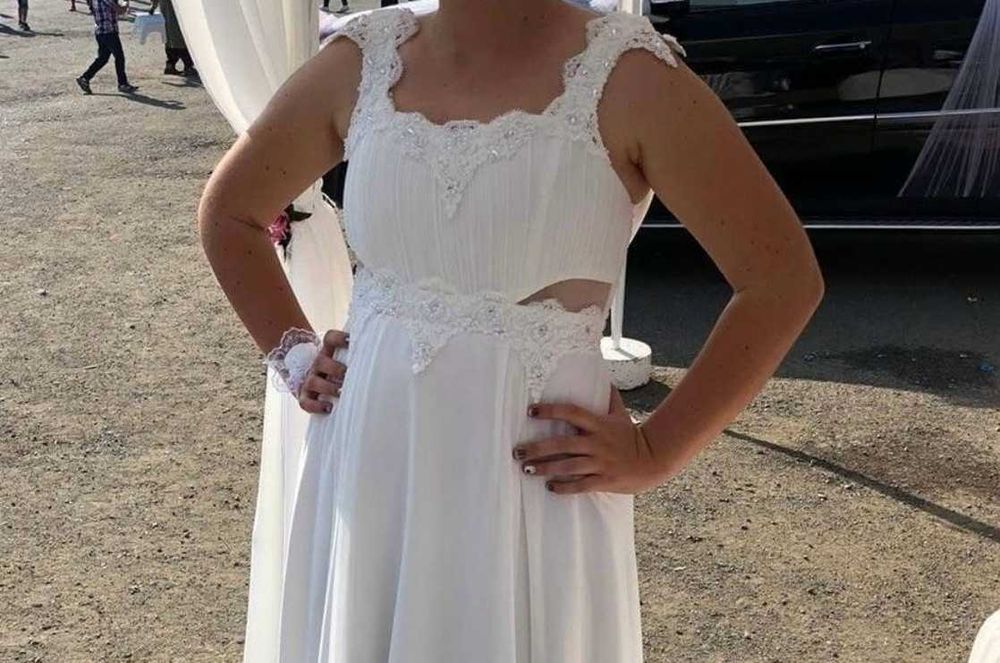 Официална бяла дълга рокля за момиче р-р 158