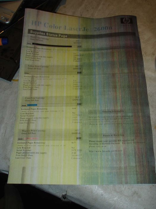 Imprimanta laser color cu placa de retea HP 2600n, murdareste foaia