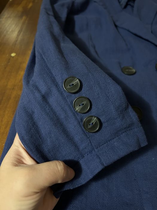 Sacou de in si bumbac cu nasturi bleumarin, de toamna, office, Amisu