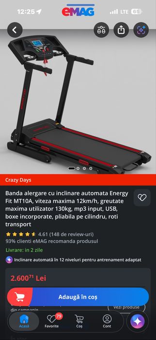 Banda de alergare cu inclinare automata Energy Fit MT104
