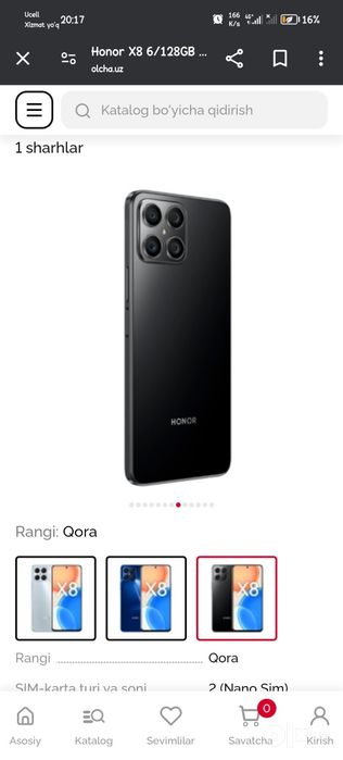 Xonor X8 kafolati bilan karobka document