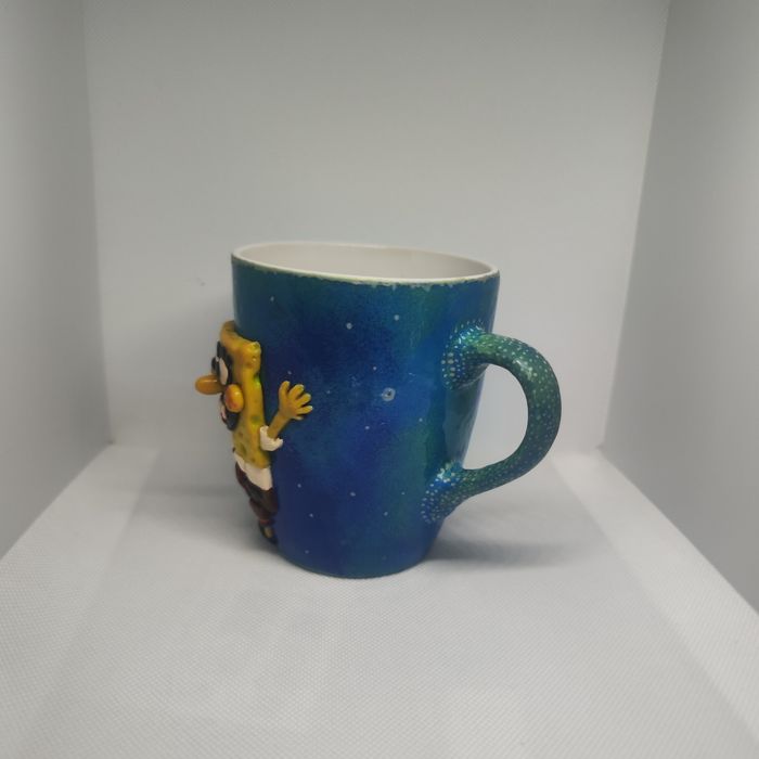 Ръчно изработена чаша от полимерна глина Sponge Bob-Спондж Боб за чай