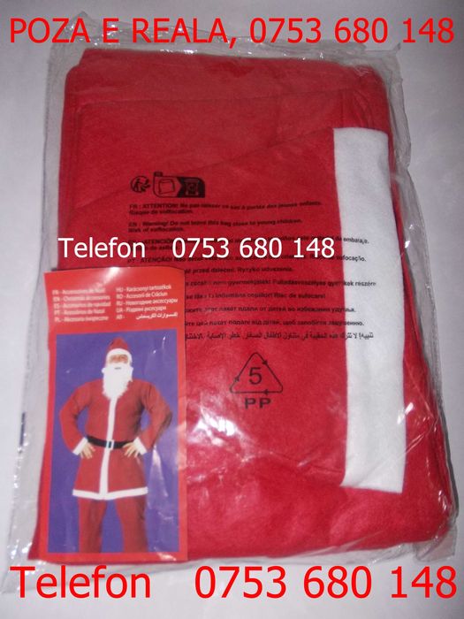 Costum Mos Craciun pentru adult,cu barba pantaloni haina caciula curea