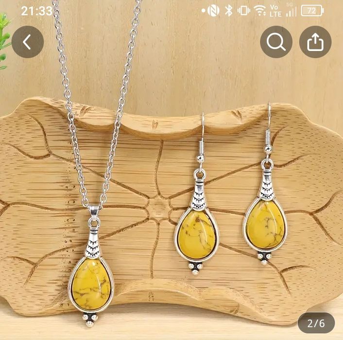 Комплект бижута в бохо стил Инкрустиран квадратен естествен камък -све