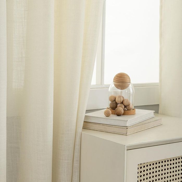 Set 2 Perdele Aspect In Crem 260x140 cm cu Inele Tip Linen