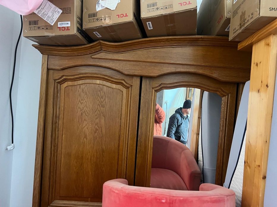 dulap stejar masiv cu oglinzi de cristal si 4 usi