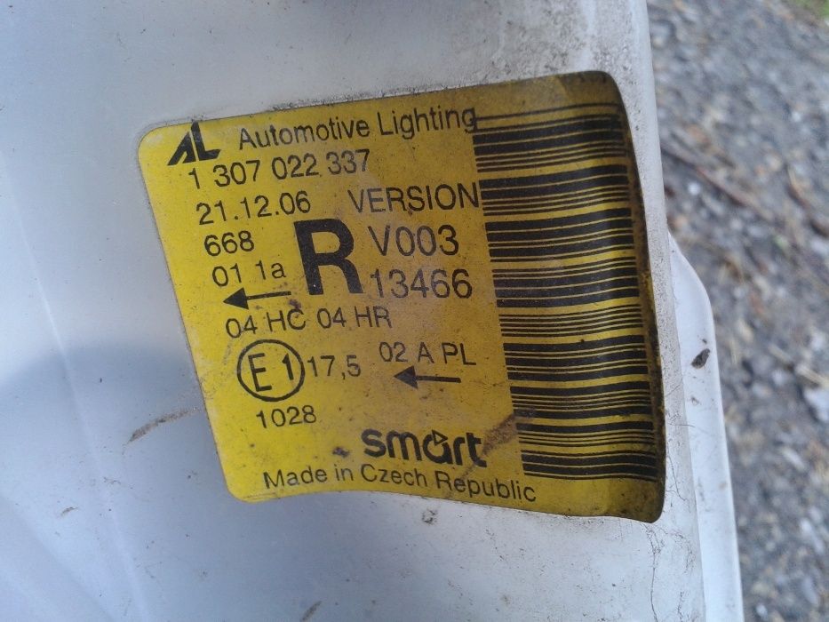 Десен фар за Smart Coupe, двусекционен, ударен