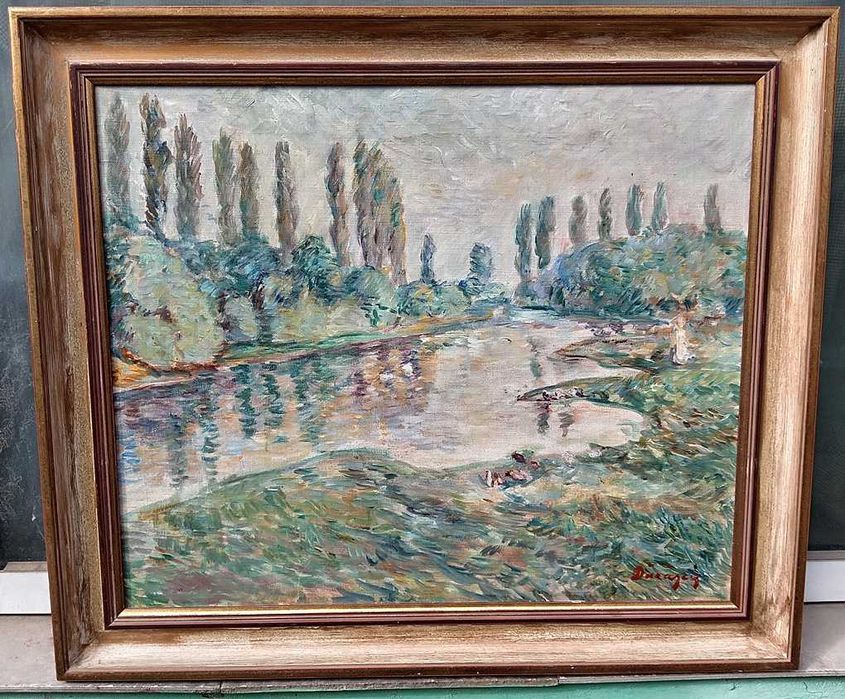 Tablou vechi - pe malul apei - semnat Darascu