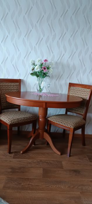 Стол овальный и два стула.