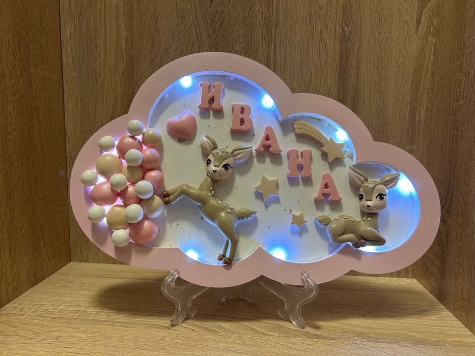 Ръчноизработена лампа облаче за стена и на стойка със сърнички Бамби