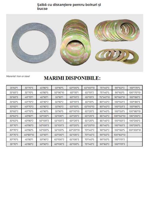Şaibă distanţiere pentru bolturi și bucse
