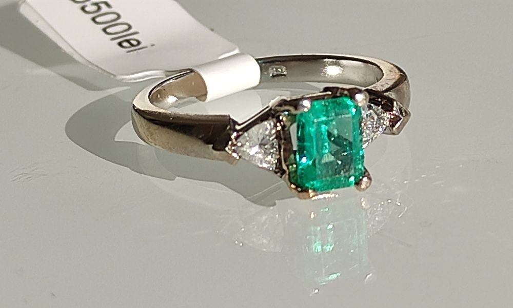 Inel smarald si diamante naturale 1.1ct certificat GSL