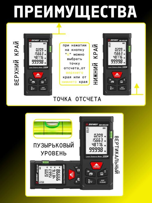 Дальномер лазерный SNDWAY SW-MS50/70/100 - 50/70/100 метр Красный луч