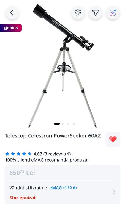 Telescop Celestron PowerSeeker 60AZ, in Garantie