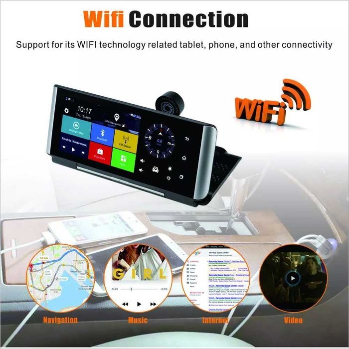 Navigatie Android Auto Sim card 4G cu DVR si 2 camere WiFi pliant bord ...