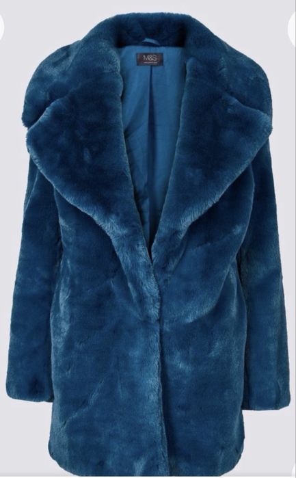 зимно палто M&S, с косъм цвят син/зелен