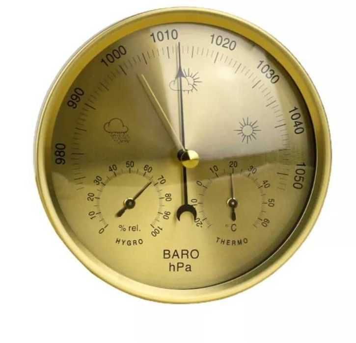Барометър с термометър и влагомер 130мм метален корпус