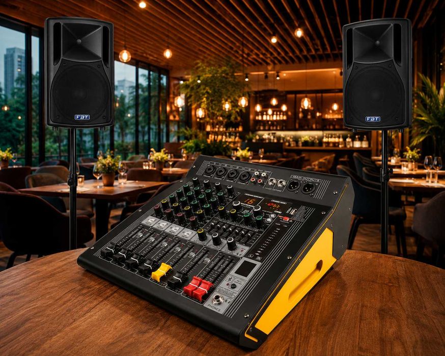 Mixer audio activ 2 x 450W 4 canale Stereo canal Amplificat 16 Efecte DSP Bluetooth USB Egalizator