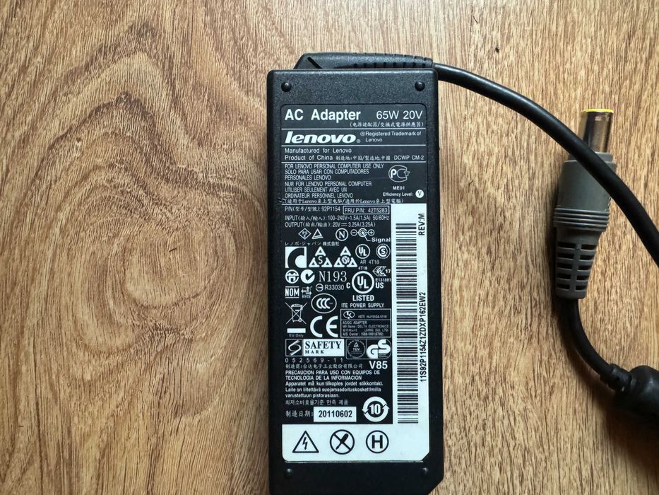 Оригинално Зарядно за лаптоп Lenovo - 20V / 3.25A / 65W /кръгла букса