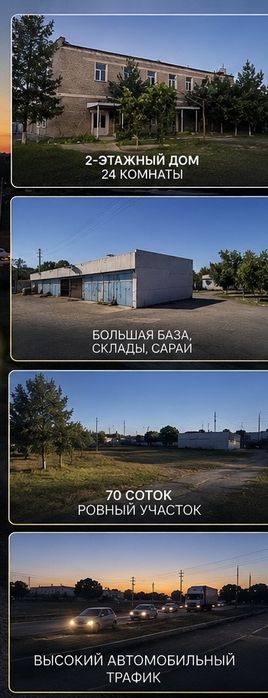 Продается коммерческая база 70 соток | Склады | 24 комнаты | Каган