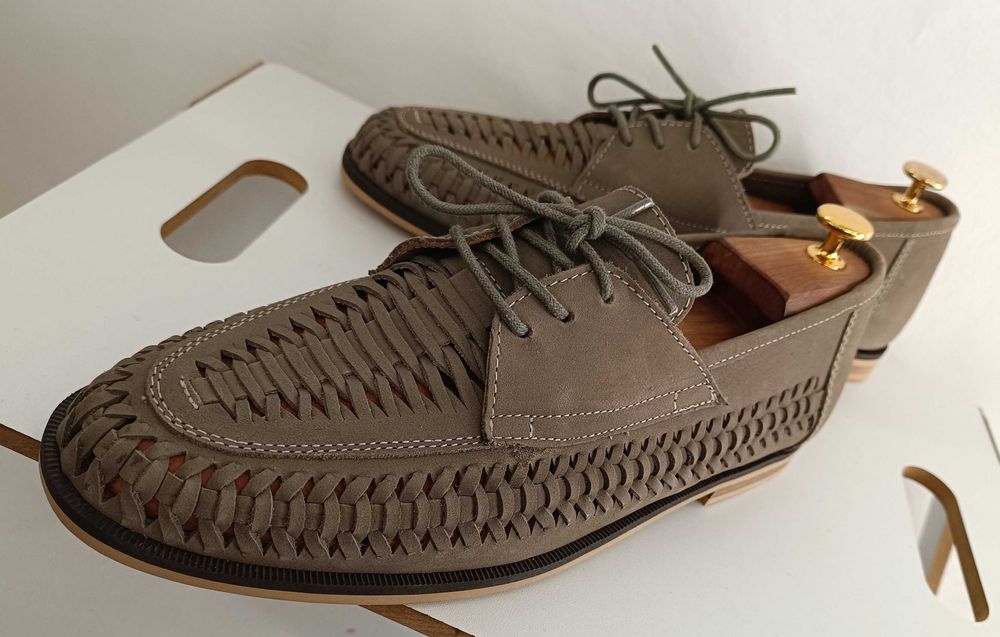 Pantofi derby 44 casual premium Blaq NOI piele naturala moale impletit