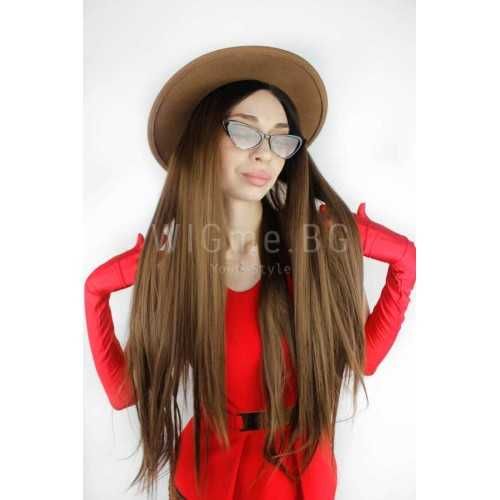 Дълга кестенява перука с черни корени Сидни