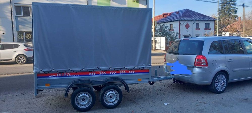 Remorca 750kg Repo doua axe cu prelata obloane,basculabila 260x140x180