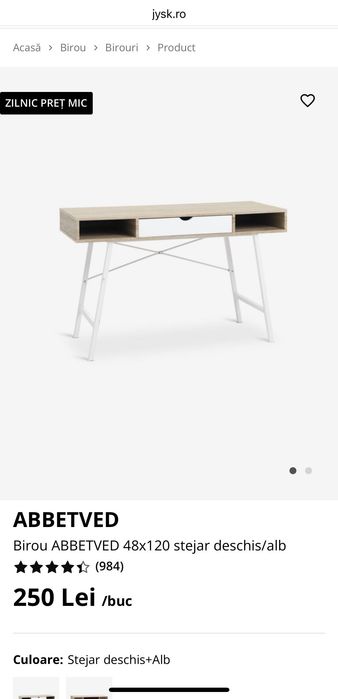Vând birou JYSK ABBETVED + scaun rotativ IKEA SKRUVSTA