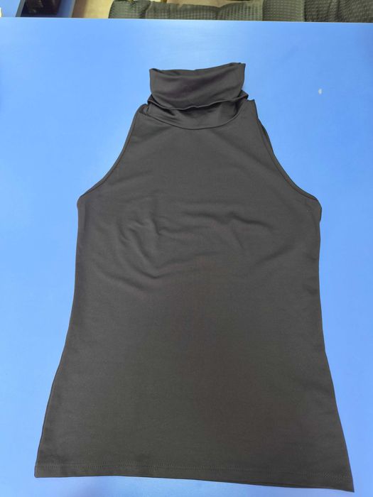 1бр-3.99€ 2бр-6.99€ дамски топ/блуза с поло яка без ръкав, черен, прилепнал, еластичен