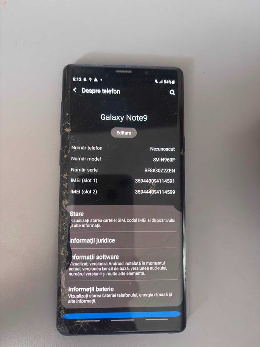 Samsung Galaxy Note 9 128GB + S Pen | Funcționează perfect | Ecran spart