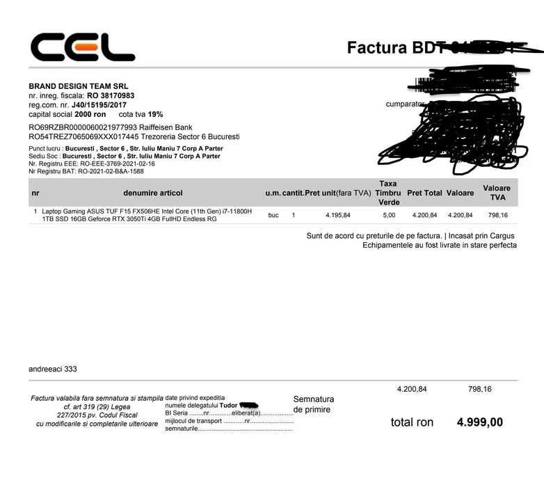 ASUS TUF Gaming F15 i7-11800H, 1TB SSD, 16GB RAM, RTX 3050Ti 4GB