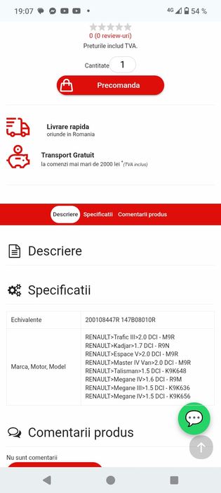 Toba intermediara NOUĂ  Renault 200108447R Duster