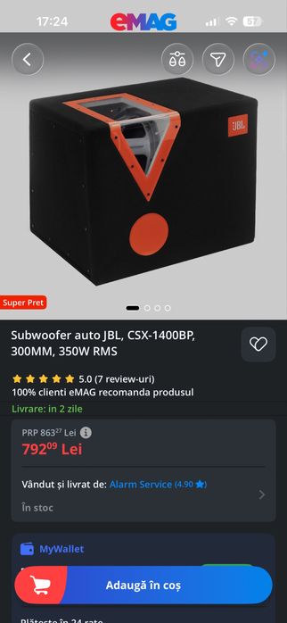 Subwoofer auto JBL + statie JBL + condensator