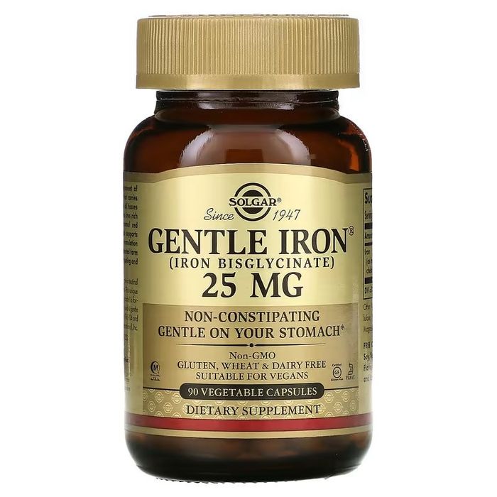 Solgar, Gentle Iron, железо , 25 мг, 90 растительных капсул