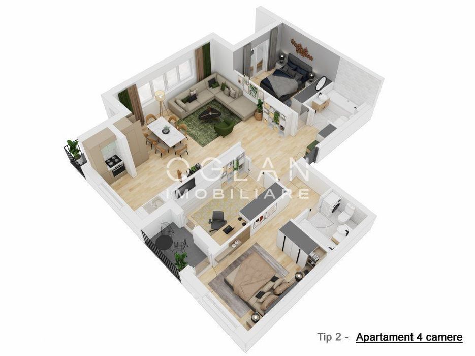 Apartament 4 camere 91 mp utili, 3 balcoane , Str. Doamna Stanca