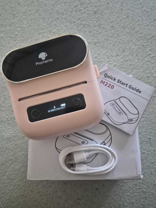 Imprimanta etichete Phomemo M220 Roz 80mm Bluetooth USB + rola 40x30 (120 etichete)